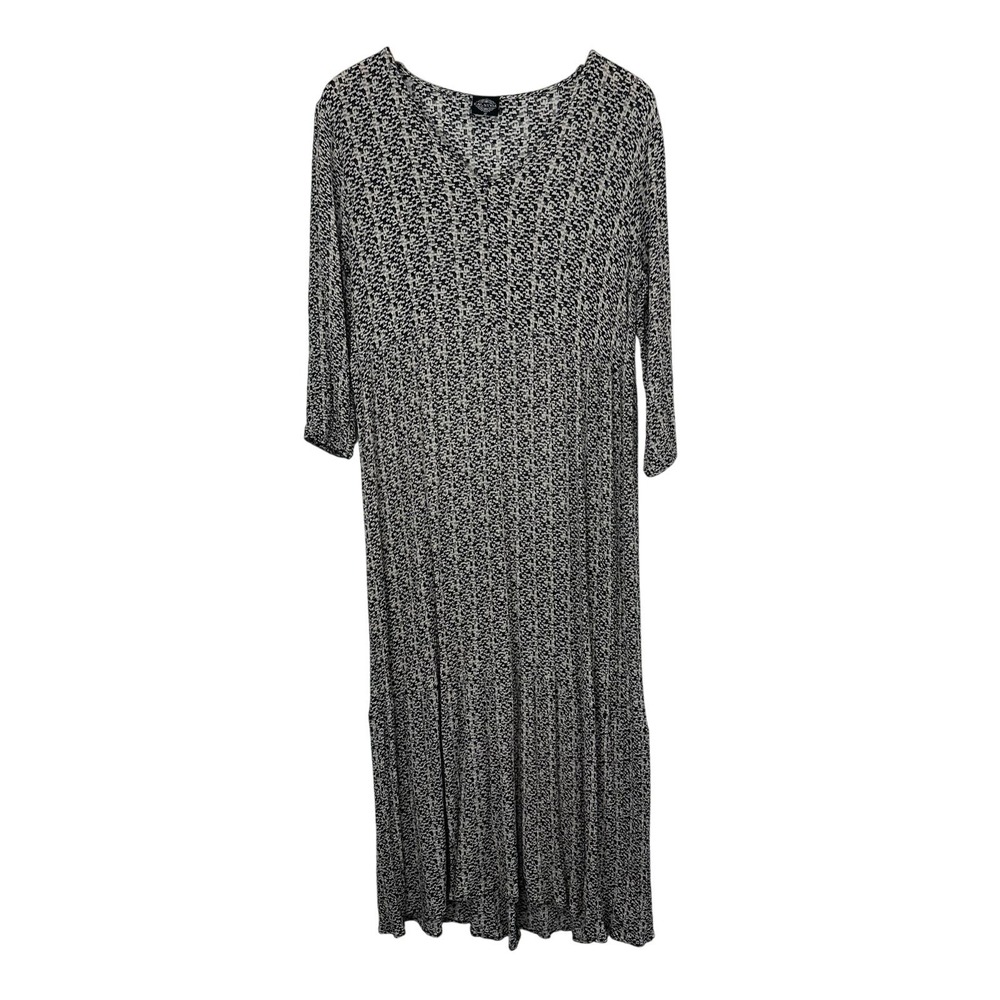 Bohemian Maxi Dress Cal‎ Style Y2K 90s Slinky Rayon Womens Medium Black White